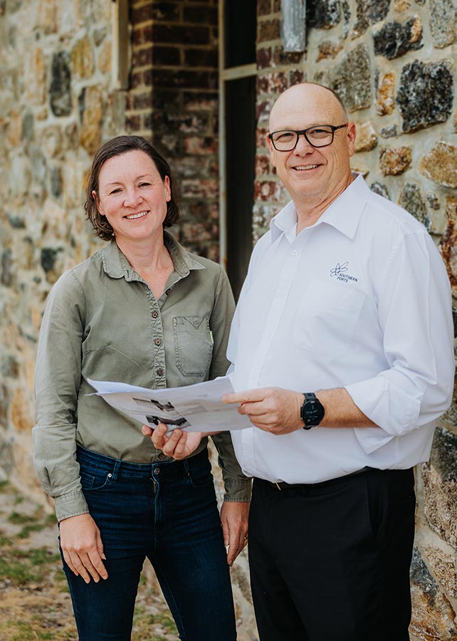 H+H Architects Director and Principal Architect Julie de Jong and Southern Ports Chief Executive Officer Keith Wilks talk about plans for the Albany Pilot Station.