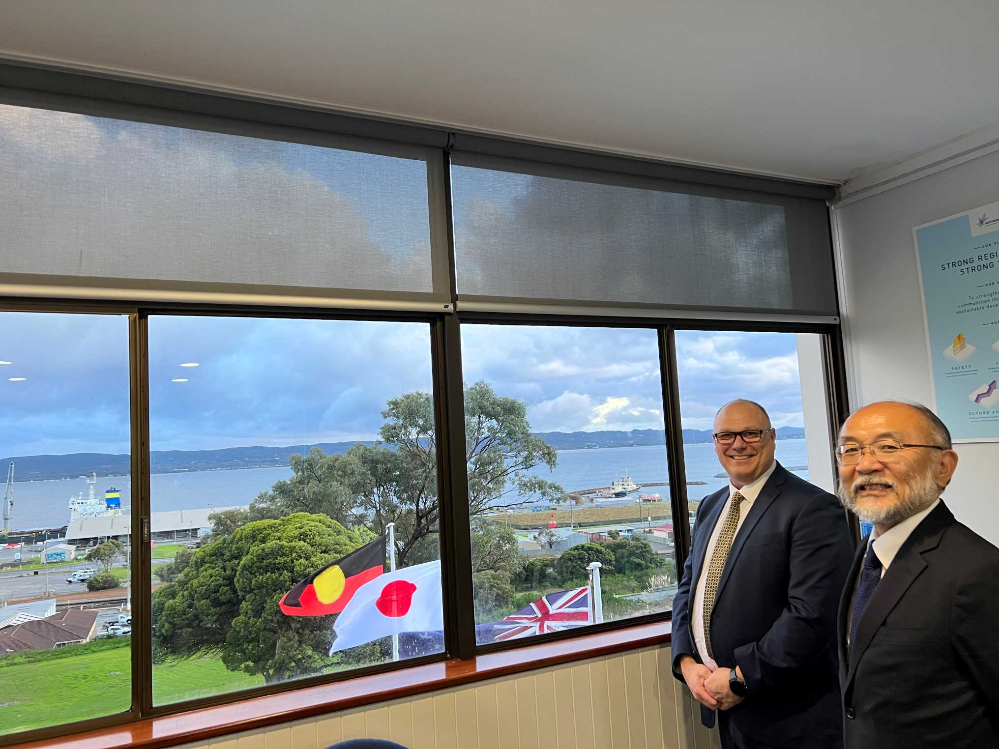 Southern Ports CEO Keith Wilks with Consul-General Yasushi Naito overlooking the Port of Albany